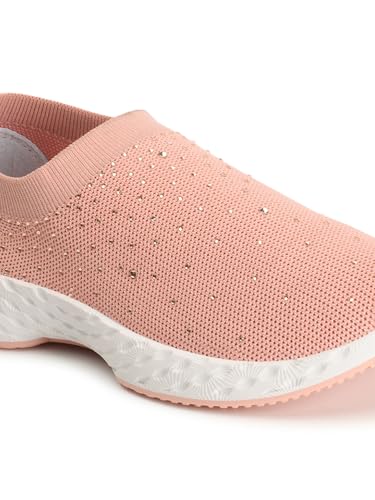 Carlton London Women Peach Comfortable Slip On Snakeer with Heels, for for Casual, Walking & Daily Use (38)