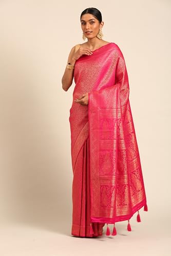 MOHEY Women's Rani Art Silk Zari Weave Saree (Rani)
