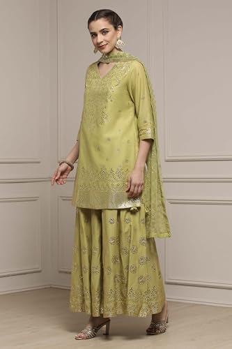 Biba Women Green Cotton Printed Sharara Suit Set_38