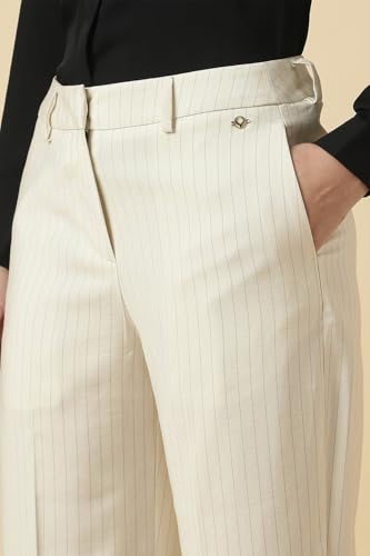 Women Beige Stripe Formal Trousers