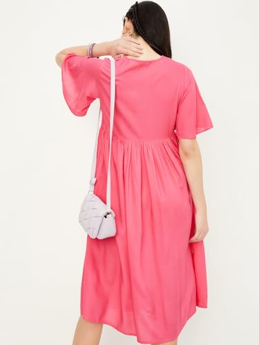 Max Women's Rayon Classic Midi Dress (Pink)