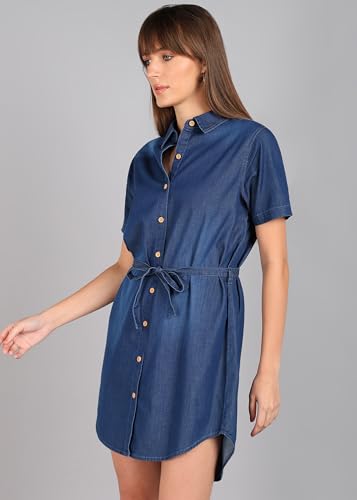 Gaucha Casual Wear Short Length Cotton Denim Dark Blue Short Dress for Women & Girls