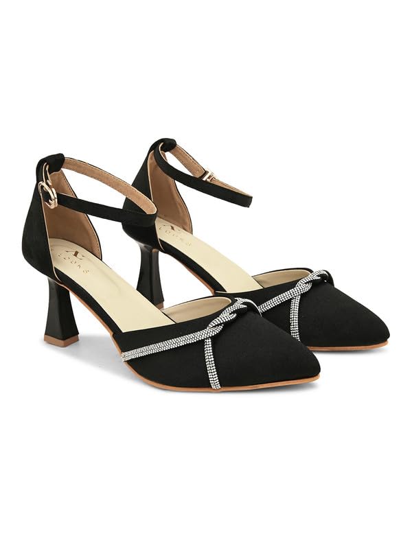 XE Looks Black Women's Fashion Sandals | Faux Leather Attractive and Stylish Block Heel | or Wedding Occasion | For Women & Girls