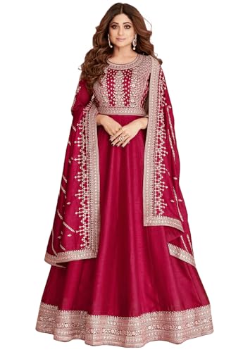 Girl's Fashion Hub's Pink Color Anarkali Gown with duaptta Set for Women || Ethnic Gown for Women (in, Alpha, XL, Regular, Pink)