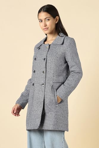 Women Navy Textured Casual Jacket