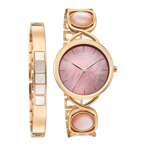 Titan Raga Power Pearls 2.0 with Quartz Analog Mother of Pearl Dial Rose Gold Brass Strap Watch for Women - 2810WM02F