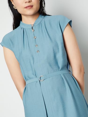 Max Women Textured Belted Midi Dress (Blue_XXL)
