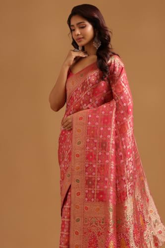 Soch Womens Onion Pink Silk Blend Ethnic Motifs Zari Woven Saree