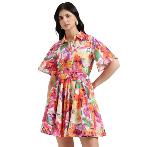 United Colors of Benetton Regular Fit Spread Collar Floral Dress (Size : XL) - 26P4WVNDR325I901 Multicolour