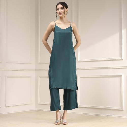Biba Women Green Polyester Straight Yarndyed Suit Set_40