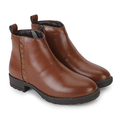 YOHO Tan Boot For Women Stylish and Comfortable| Mid Ankle Boot and Anti Skid Sole |Trendy,Zipper Casual Boots for Womens, Outdoor and Holiday Outings| Size-6