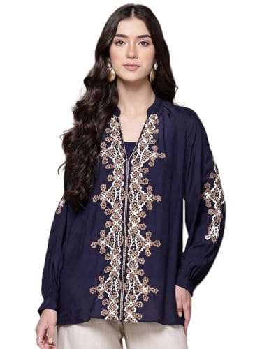 Ritu Kumar Blue Solid Full Sleeve Top with Camisole