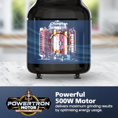 Crompton Ameo 500W Mixer Grinder with Powertron Motor & Motor Vent-X Technology, Robust design (3 Stainless Steel Jars, Blue and Black)