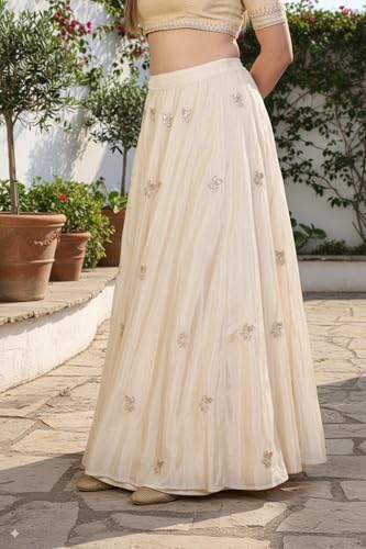 W for Woman Off-White Floral Sequin Work Flared Tissue Skirt (W50512-224656-M)