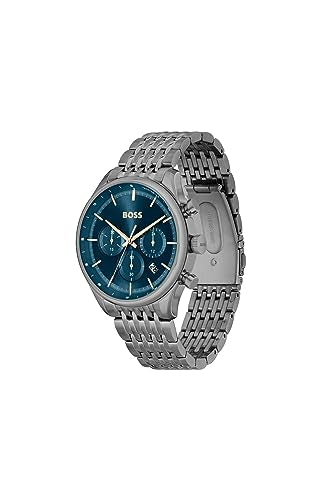 BOSS Gregor Qtz Fashion Chrono Blue Round Dial Men's Watch|Ionic Plated Grey Steel Material|Grey Color Band - 1514083