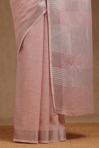Soch Womens Pink Linen Solid Saree