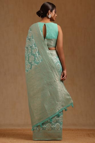 Soch Womens Grey Linen Woven Design Saree With Zari Woven