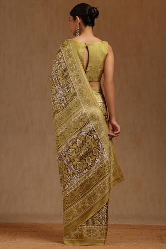Soch Womens Light Olive Art Silk Ethnic Motif Saree