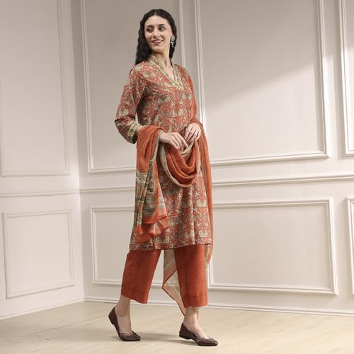 Biba Women Blue Rust Polyester Straight Printed Kurta Set_38
