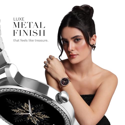 Noise Diva Araya Smartwatch for Women with AMOLED Display (850 Nits), 60 Precision-Set Crystals, Cycle Tracking, Skin Temperature, SOS with Live Location, 100+ Watch Faces - Frost Silver Ceramic