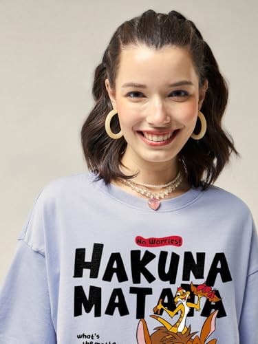 Bewakoof Official Disney Merchandise Hakuna Matata Women's Graphic Printed Oversized Fit Half Sleeve Round Neck Cotton T-Shirt_657328_Purple_3XL