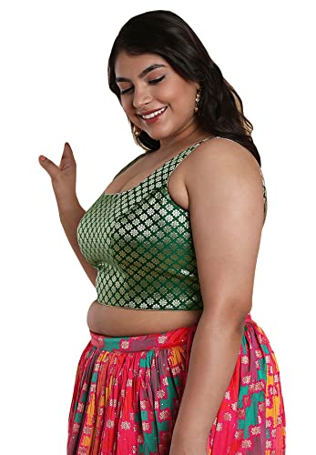 SALWAR STUDIO Women's Green Brocade Readymade Saree Blouse-PLSSB00030-GREN
