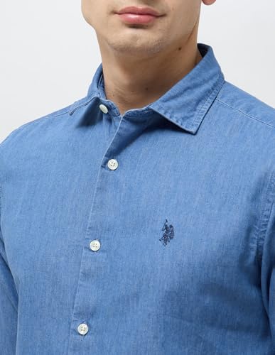 U.S. Polo Assn. Denim Co. Men's Solid Slim Fit Shirt (UDSHT2022_Indigo