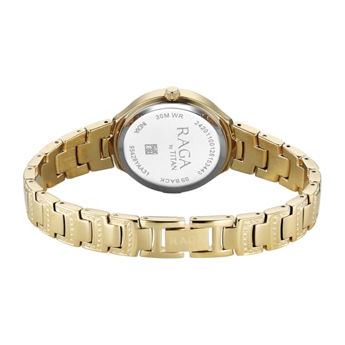 Titan Raga Spotlight with Quartz Analog Green Dial Gold Brass Strap Watch for Women - 95428YM01
