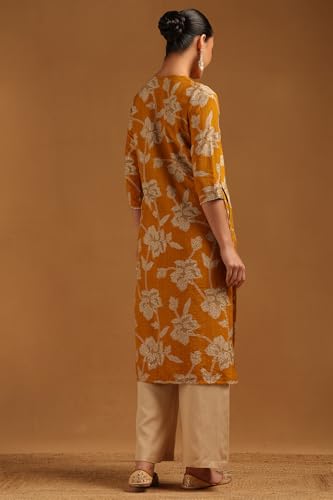 Soch Womens Mustard Chanderi Floral Embroidered Kurta