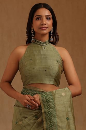 Soch Womens Green Tussar Woven Design Saree