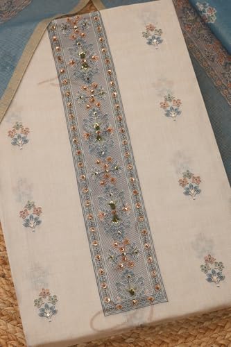 Soch Womens Beige Linen Shimmer Floral Print Unstitch Dress Material With Sequins