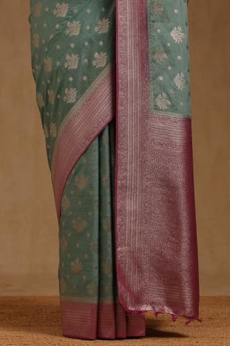 Soch Womens Light Blue Viscose Silk Floral Zari Woven Saree