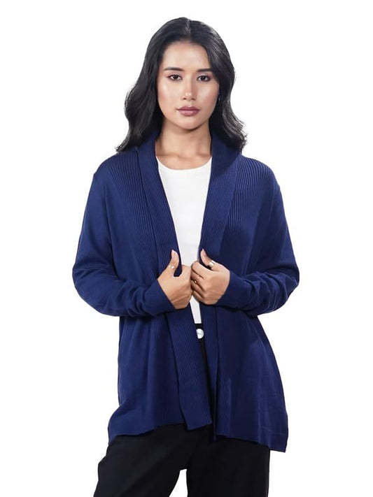 Zink London Women's Navy Solid Slip-On Shrug