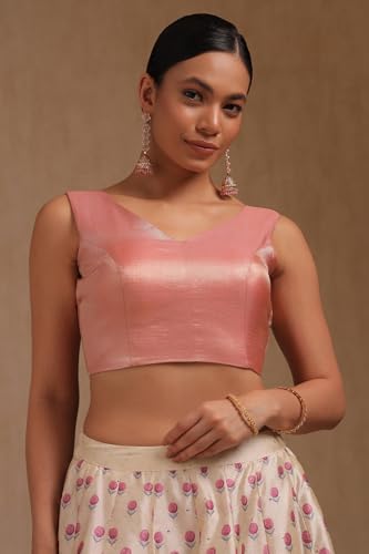 Soch Womens Peach Tussar Chevron Print Padded Blouse