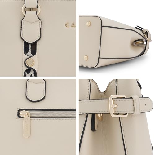 Caprese Chelsea Large Satchel Bag for Women | Elegant Multi-Compartment Office Handbag with Adjustable & Detachable Strap | Shoulder & Crossbody Sling Bag with Zipper Closure (Alpine Oat)