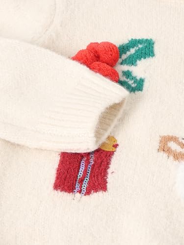 Max Girls Embroidered Christmas Sweater (White_6-12 M)