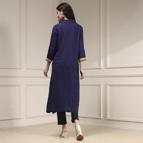 Biba Women's Viscose Printed Straight Kurta (JMWRZ30042AW25IND_Indigo Blue