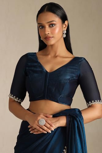 Soch Womens Blue Organza Saree With Stone Work