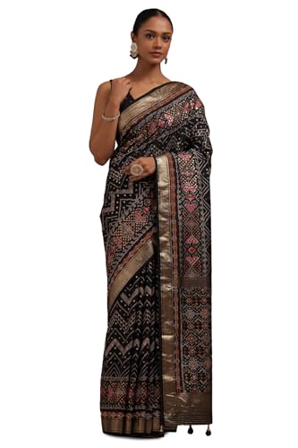 Soch Womens Black Dola Silk Chevron Saree With Stone Work