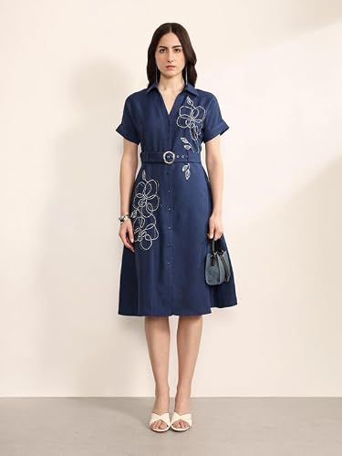 Kazo Concord Midi Dress with Belt (Blue L)