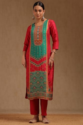 Soch Womens Fuchsia Brocade Floral Print Suit Set With Sequins