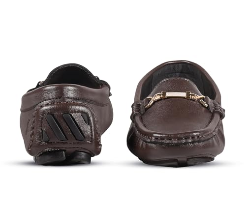 LOUIS STITCH Women’s Brown Premium Slip-On Loafers with Buckle | Elegant Solid Slip-On Comfort Shoes for Casual and Formal Wear | Slip-On Loafer Shoes for Women | LSLD-BLR-HS04-BB | UK-7