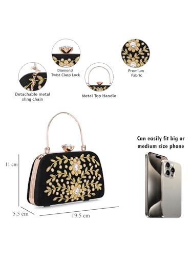 TOOBA Women's Synthetic Black Handicraft Beautiful Bling Box Clutch Bag for Wedding, Banquet, Gift Family, & Friends