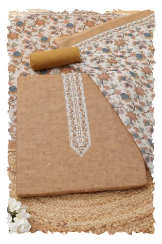 Soch Womens Mustard Linen Shimmer Botanical Dress Material