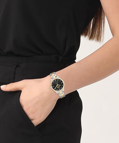 HUGO BOSS Boss Sage Qtz Basic Black Round Dial Multicolor Strap Women's Analog Watch|Two Tone Stainless Steel Material|Silver Color Band - 1502730