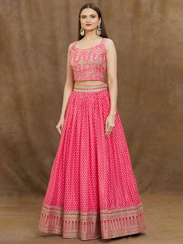 Zeel Clothing Womens Silk Lehenga Choli Semi-Stitched Pink Wedding Bridal Free Size