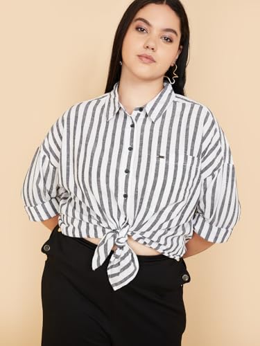 Max Women Striped Oversized Shirt (Black_5XL)