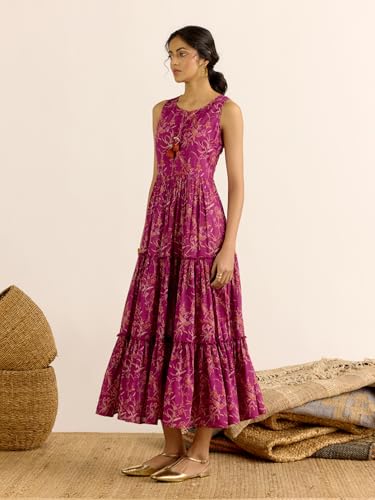 Aarke Ritu Kumar Purple Ditya Fit & Flare Round Neck Long Dress