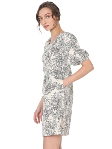 VERO MODA Women Floral Print Beige Polyester Above Knee Length A-line Dress