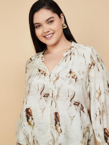 Max Women Printed Blouse (Beige_3XL)